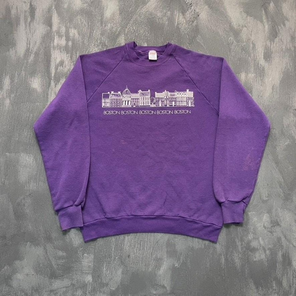 Vintage Boston Skyline Graphic Sweatshirt Men Large Purple 1990s Jerzees